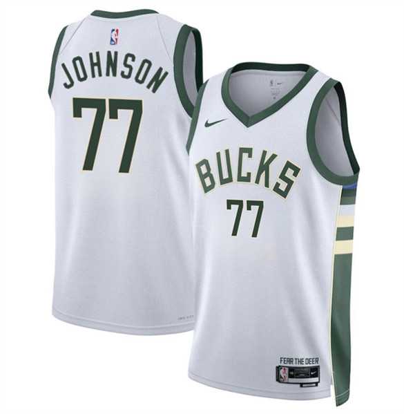 Men%27s Milwaukee Bucks #77 AJ Johnson White 2024 Draft Association Edition Stitched Basketball Jersey Dzhi